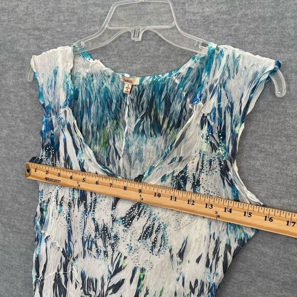 Reba Pleated Rhinestone Midi Dress Womens Large Sleeveless Sheer Fairy Goddess - Picture 10 of 12